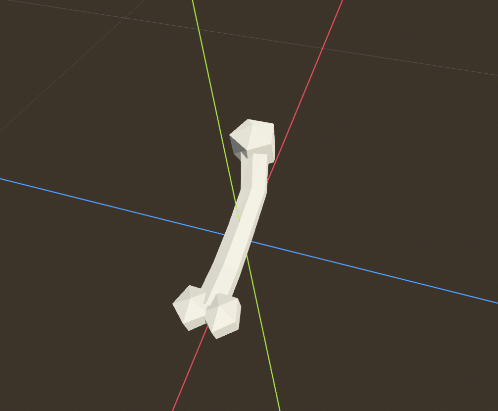 A white bone-like prop in the Godot editor, hand-modelled, slightly off in proportion