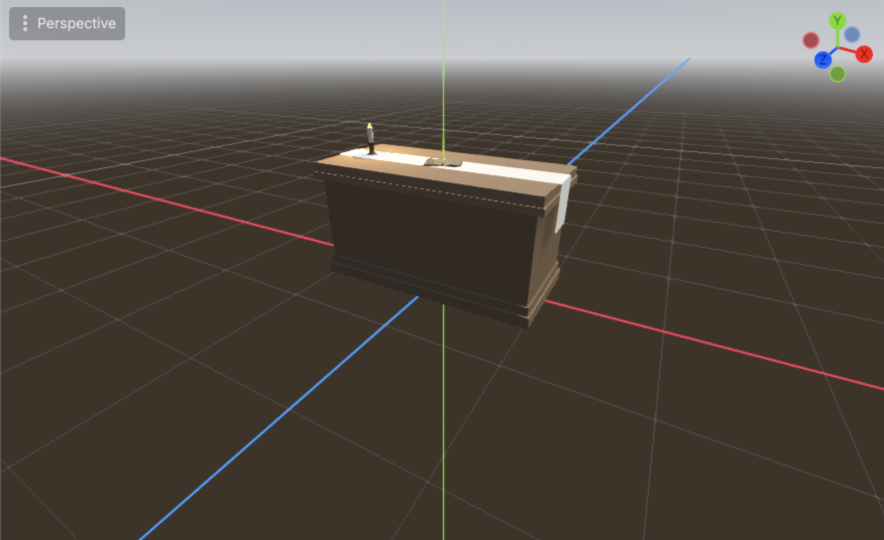 A stone church altar, rectangular block with simple carved edges, low-poly faceted